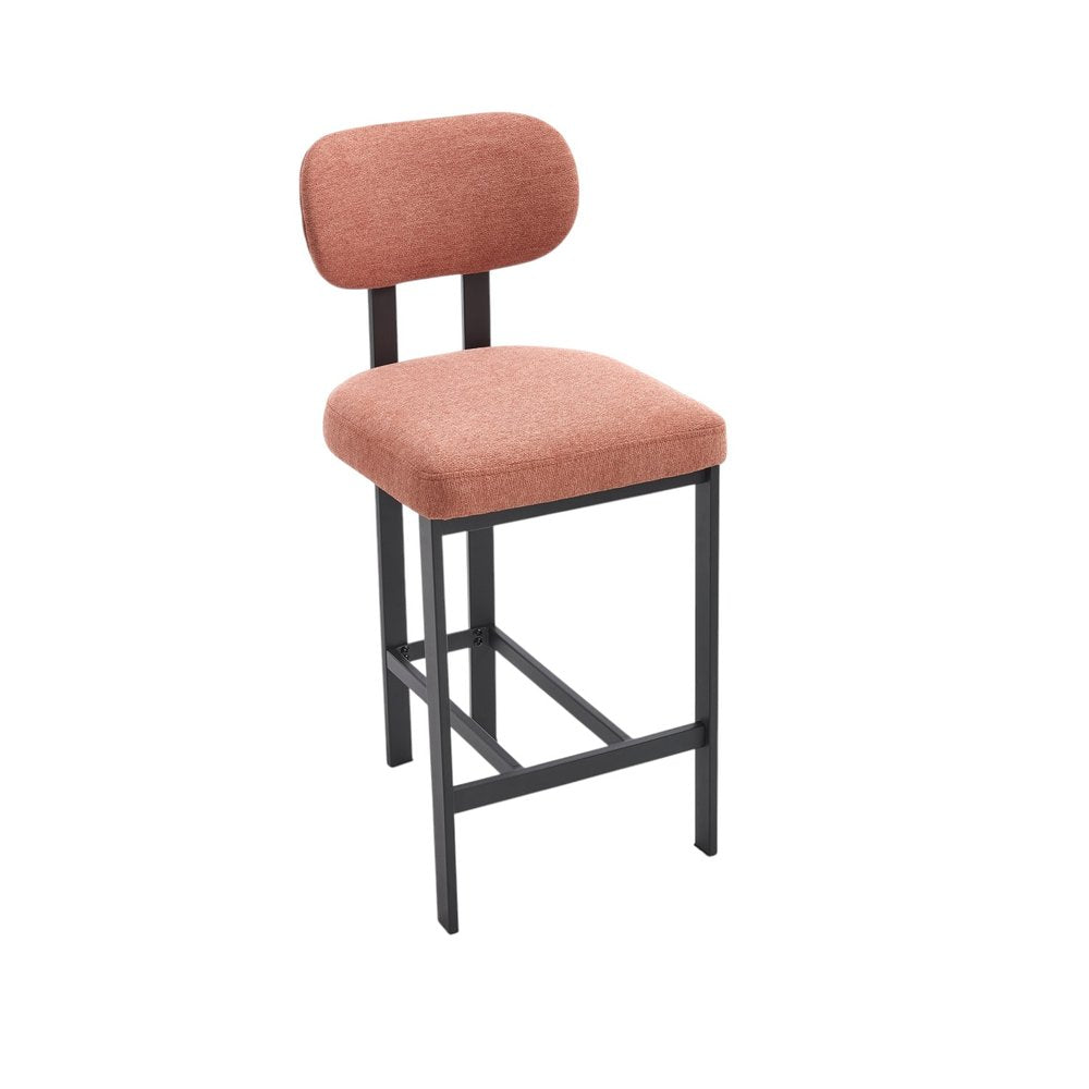 Set of Two 26" Orange and Black Fabric and Metal Counter Height Bar Chairs