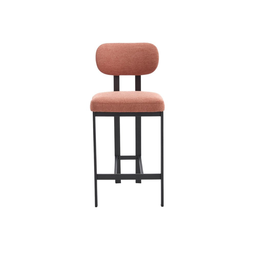 Set of Two 26" Orange and Black Fabric and Metal Counter Height Bar Chairs