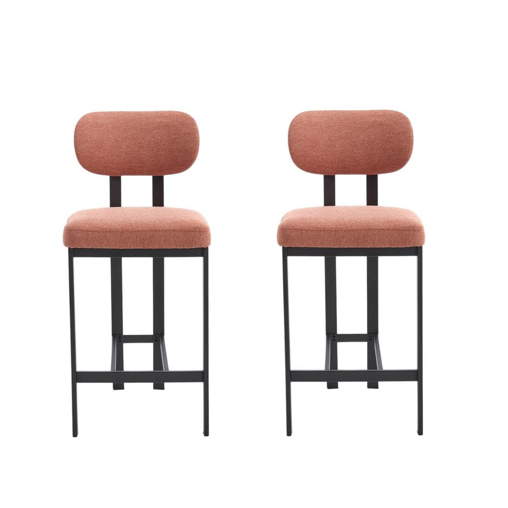 Set of Two 26" Orange and Black Fabric and Metal Counter Height Bar Chairs