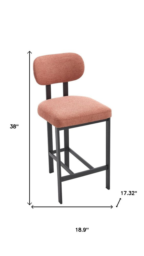 Set of Two 26" Orange and Black Fabric and Metal Counter Height Bar Chairs