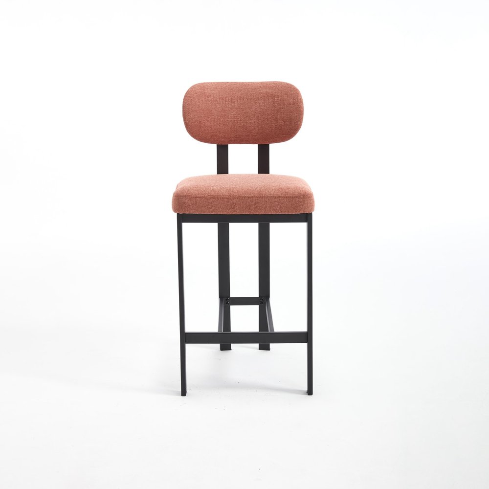 Set of Two 26" Orange and Black Fabric and Metal Counter Height Bar Chairs