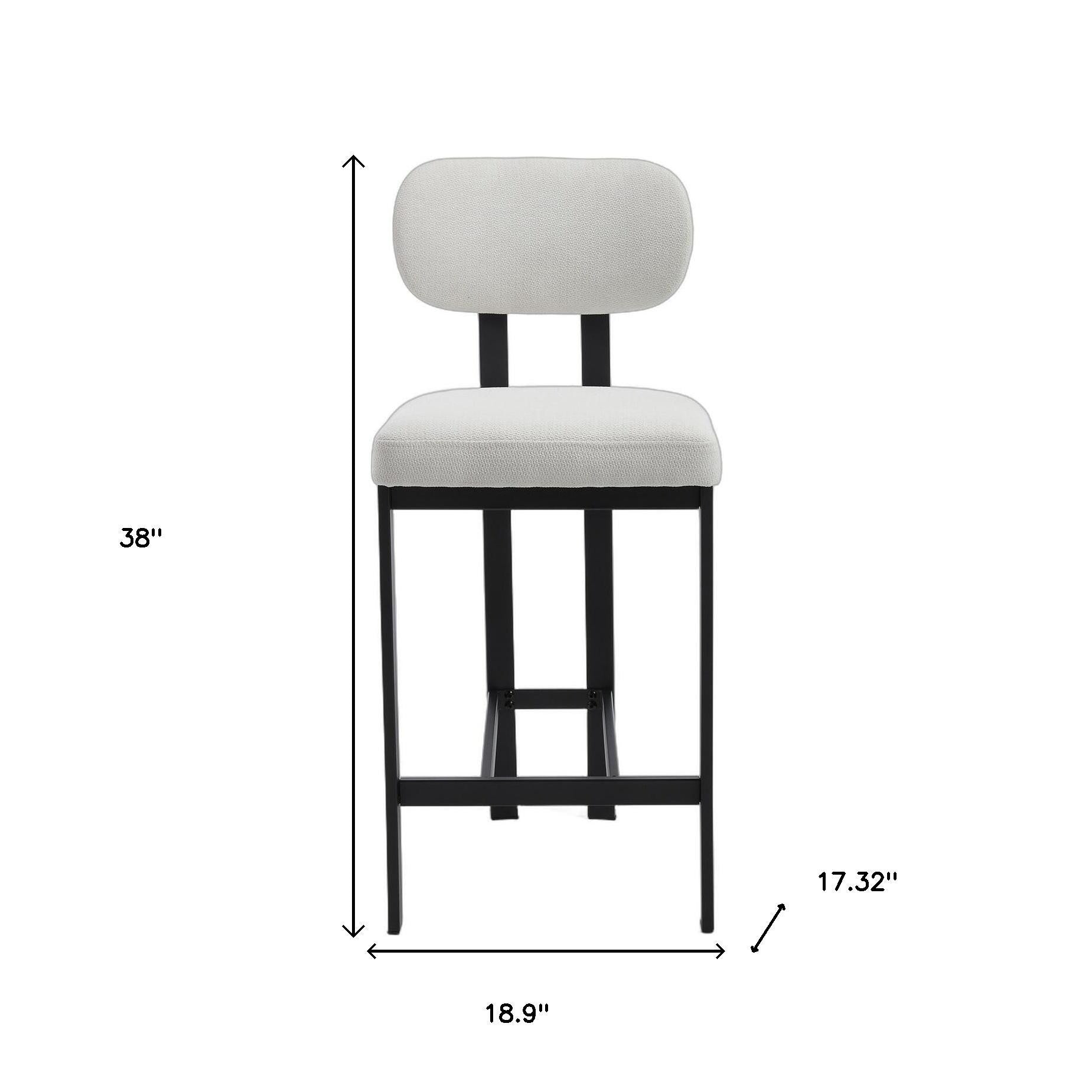 Set of Two 26" White and Black Fabric and Metal Counter Height Bar Chairs