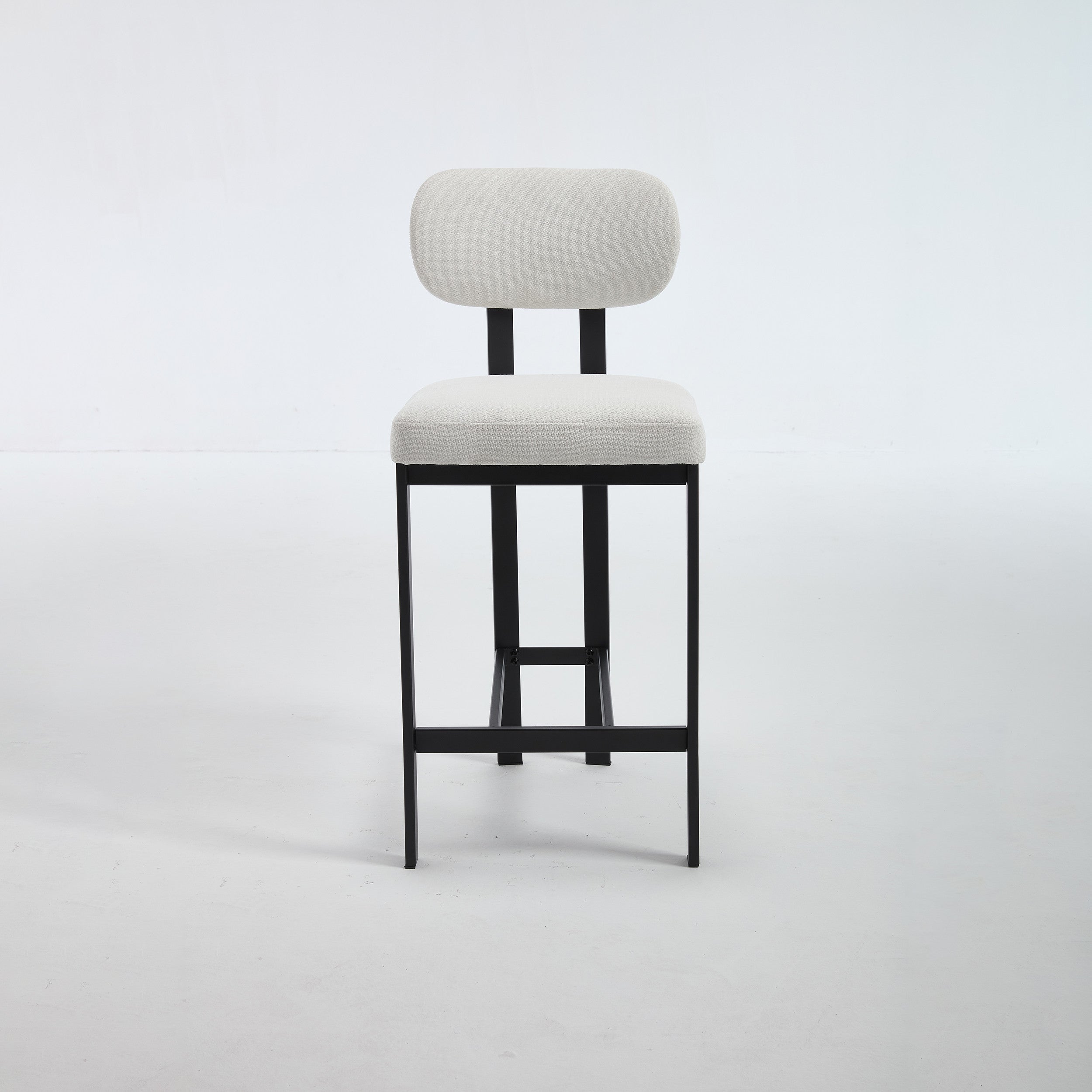 Set of Two 26" White and Black Fabric and Metal Counter Height Bar Chairs