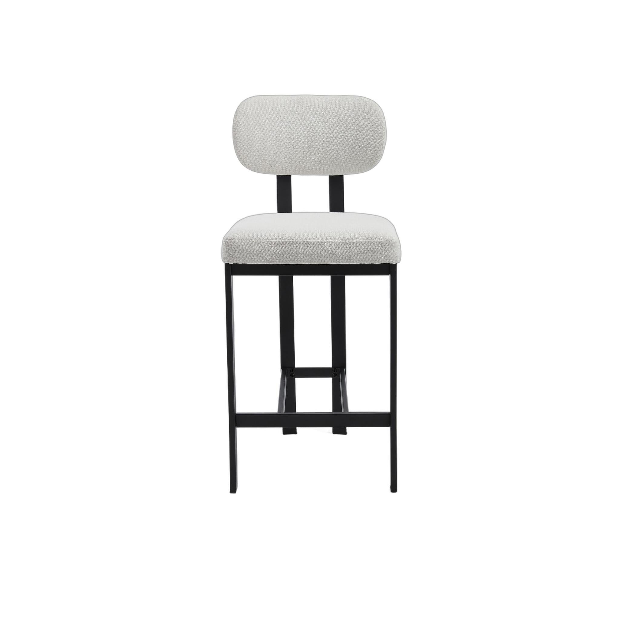 Set of Two 26" White and Black Fabric and Metal Counter Height Bar Chairs