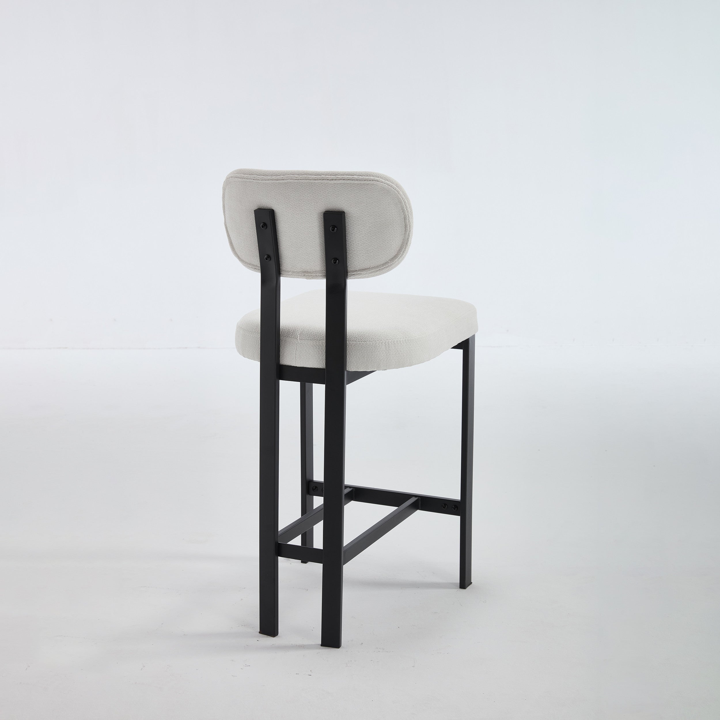 Set of Two 26" White and Black Fabric and Metal Counter Height Bar Chairs