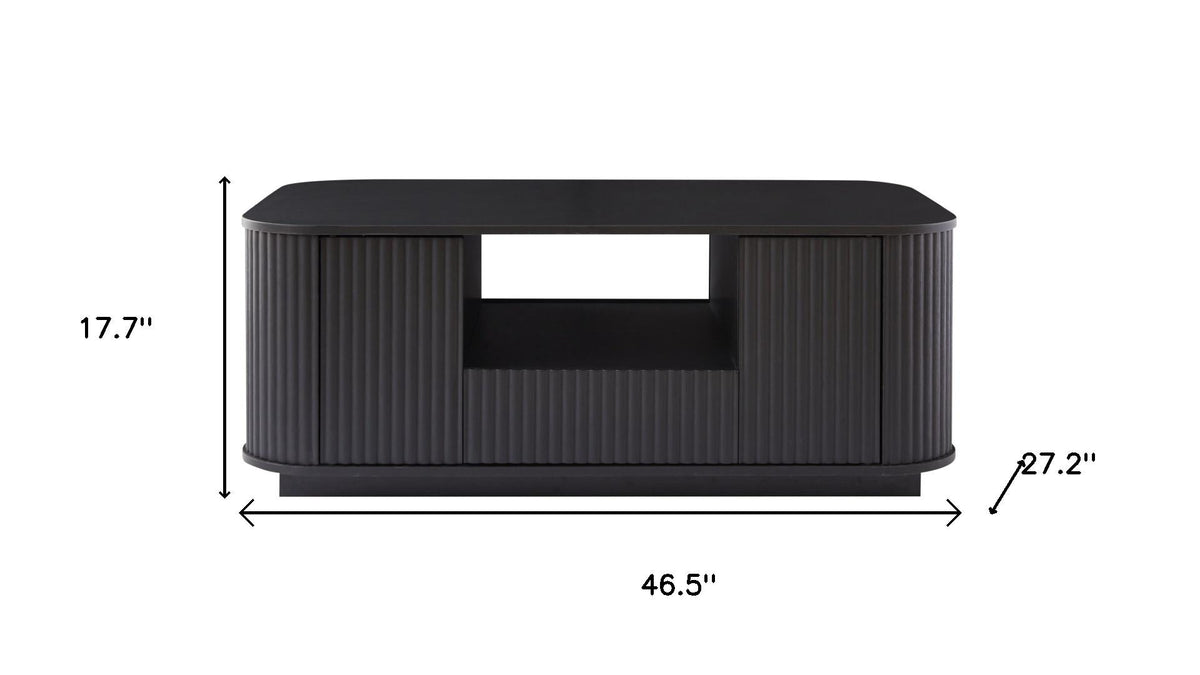 47" Black Wood Oval Block Coffee Table With Storage