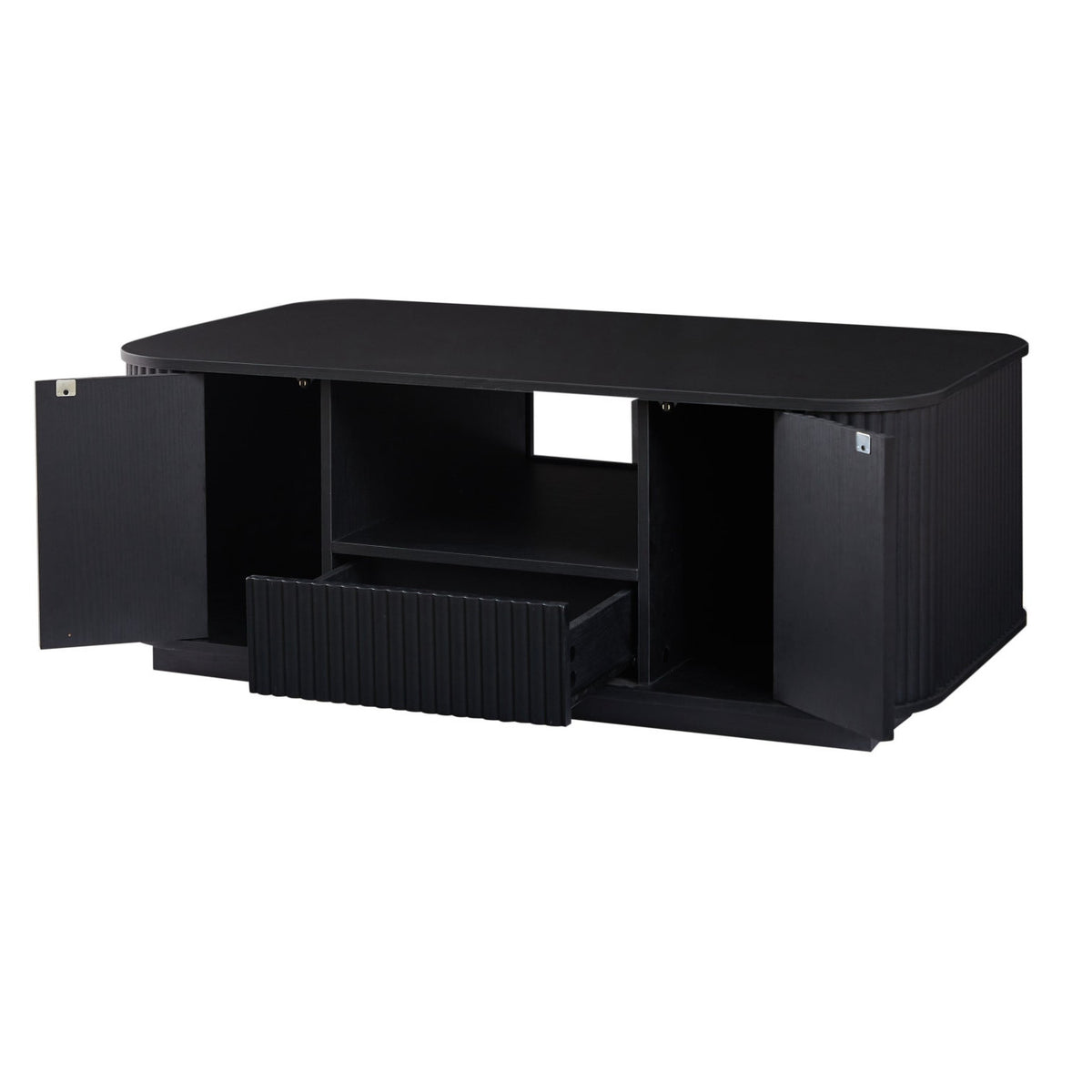 47" Black Wood Oval Block Coffee Table With Storage