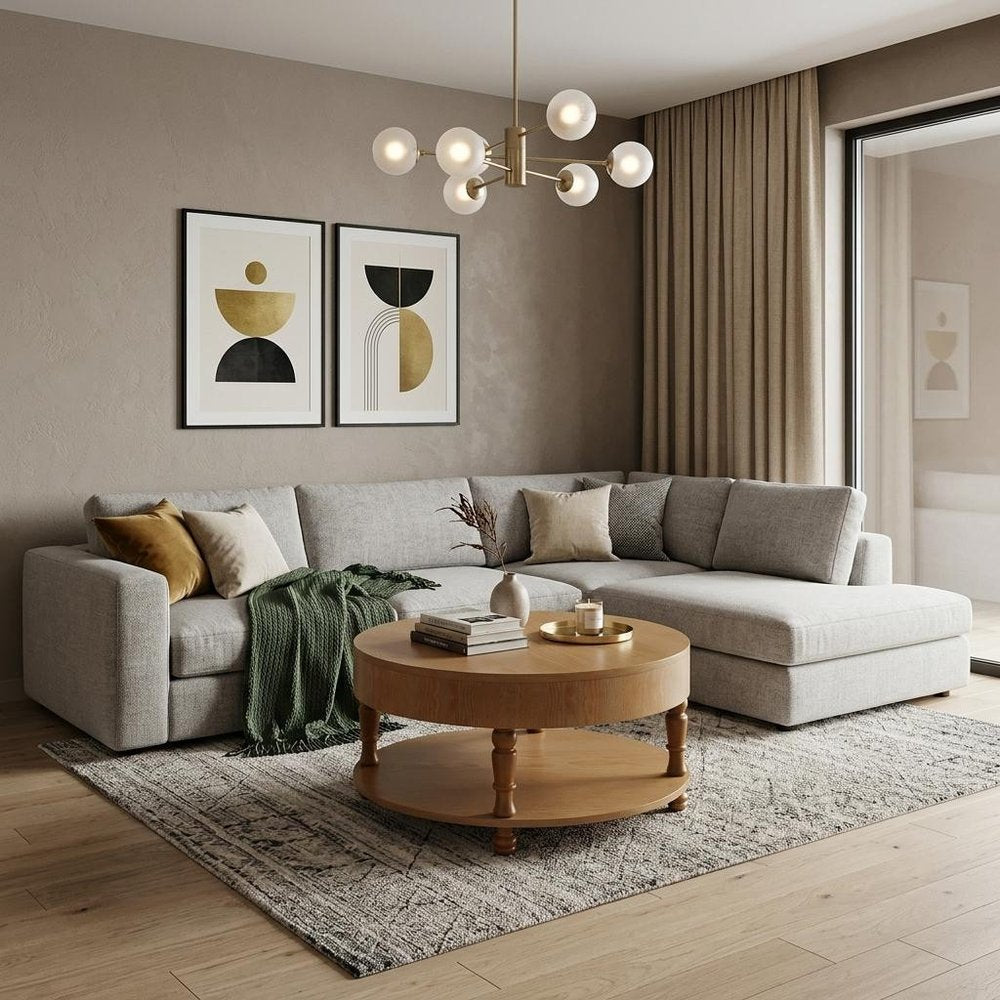 32" Natural Wood Round Coffee Table With Hidden Storage And Shelf