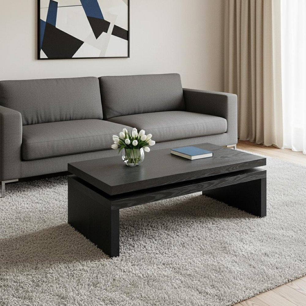 48" Black Wood Floating Frame Coffee Table