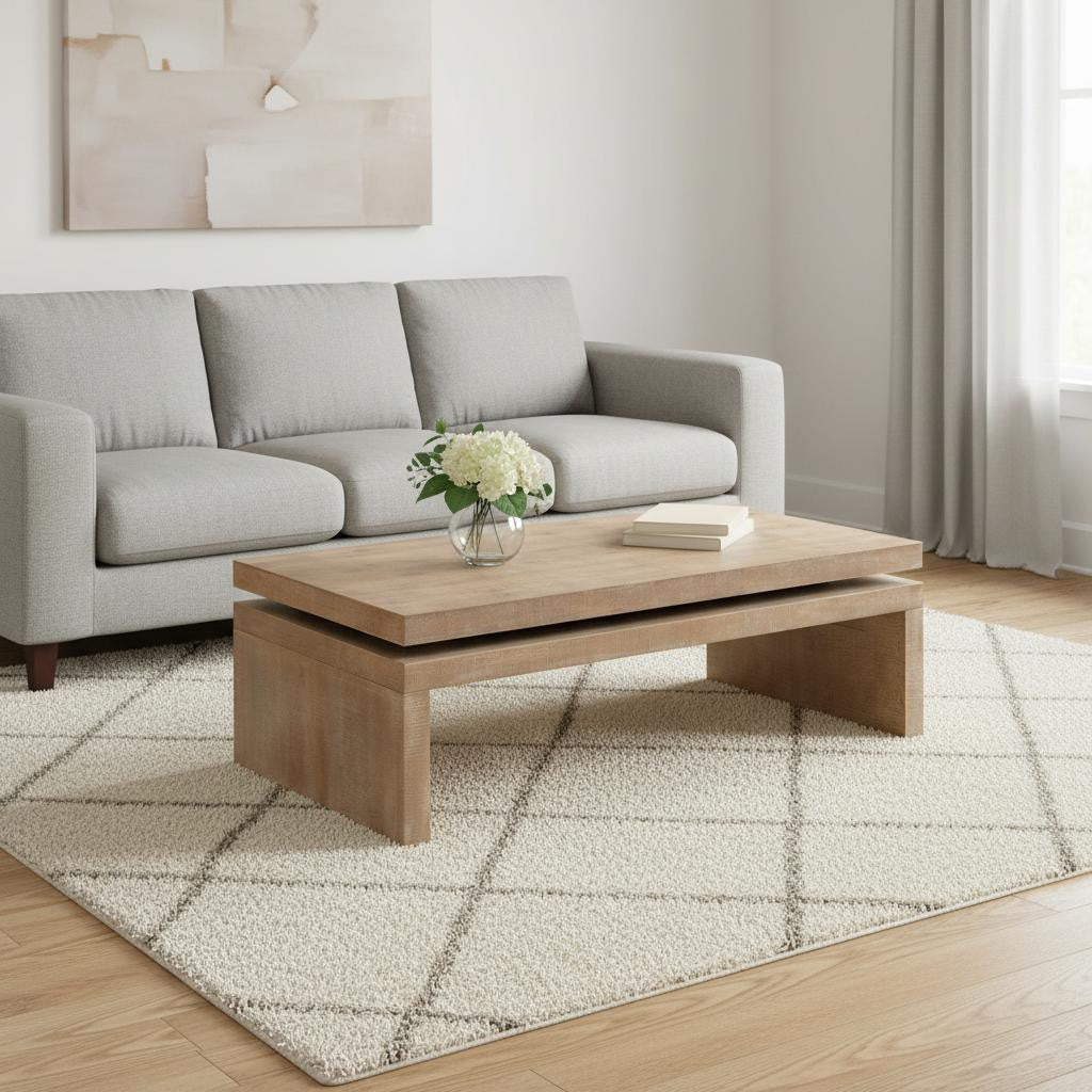 48" Natural Wood Distressed Frame Coffee Table