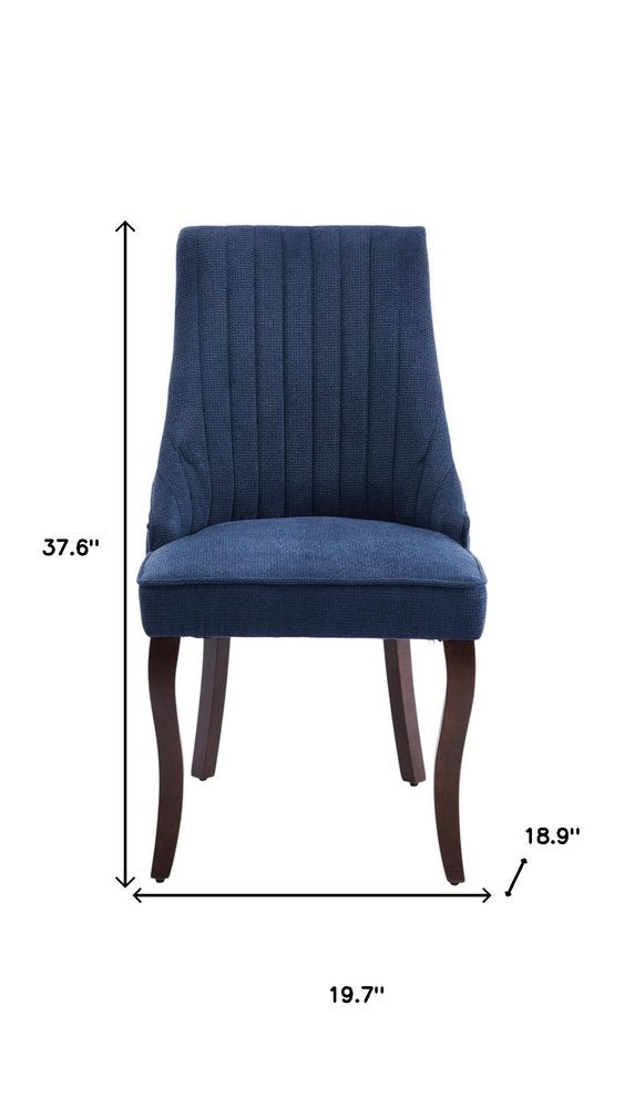 Set of Two Blue and Brown Linen Dining Side Chairs