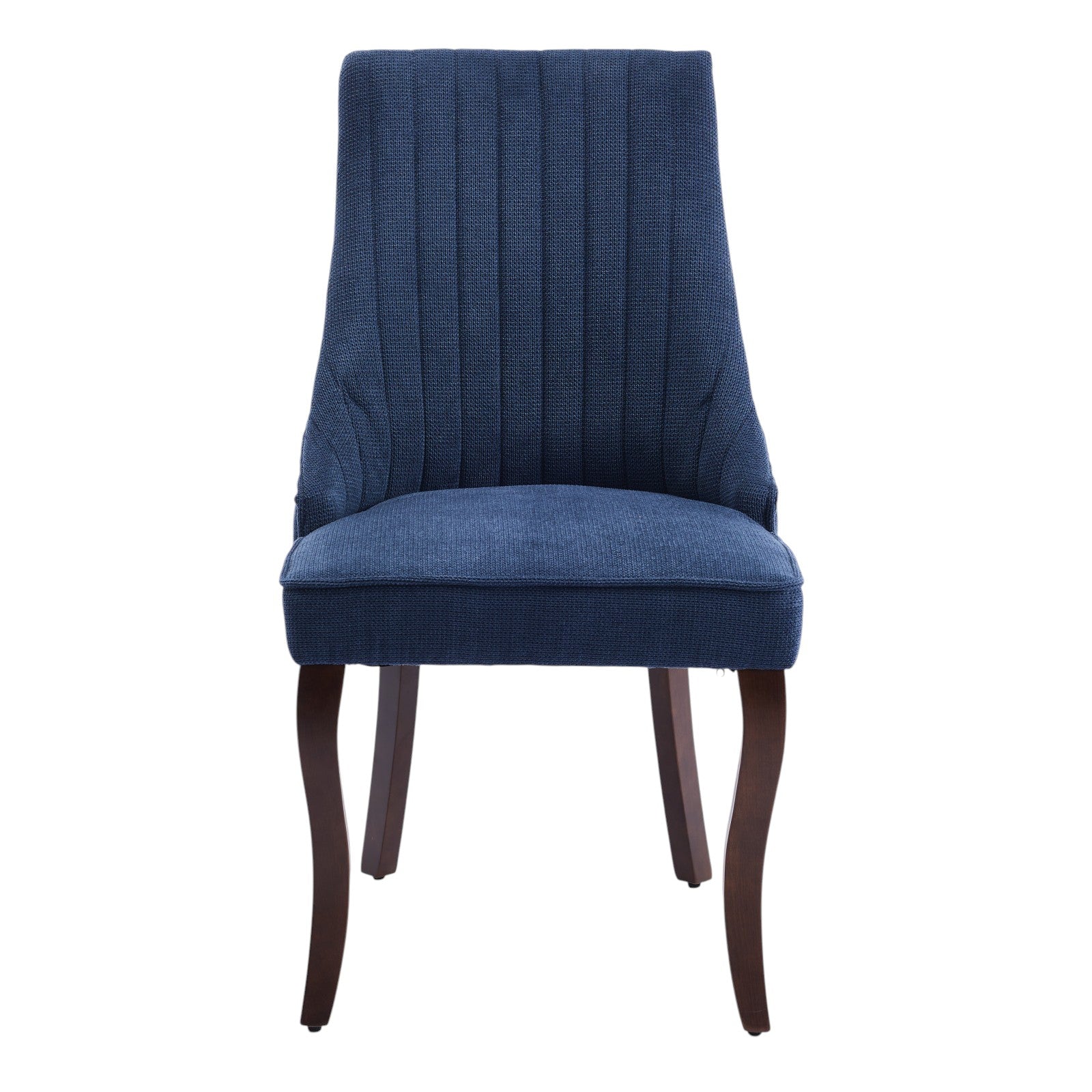 Set of Two Blue And Brown Linen And Solid Wood Dining Side Chairs