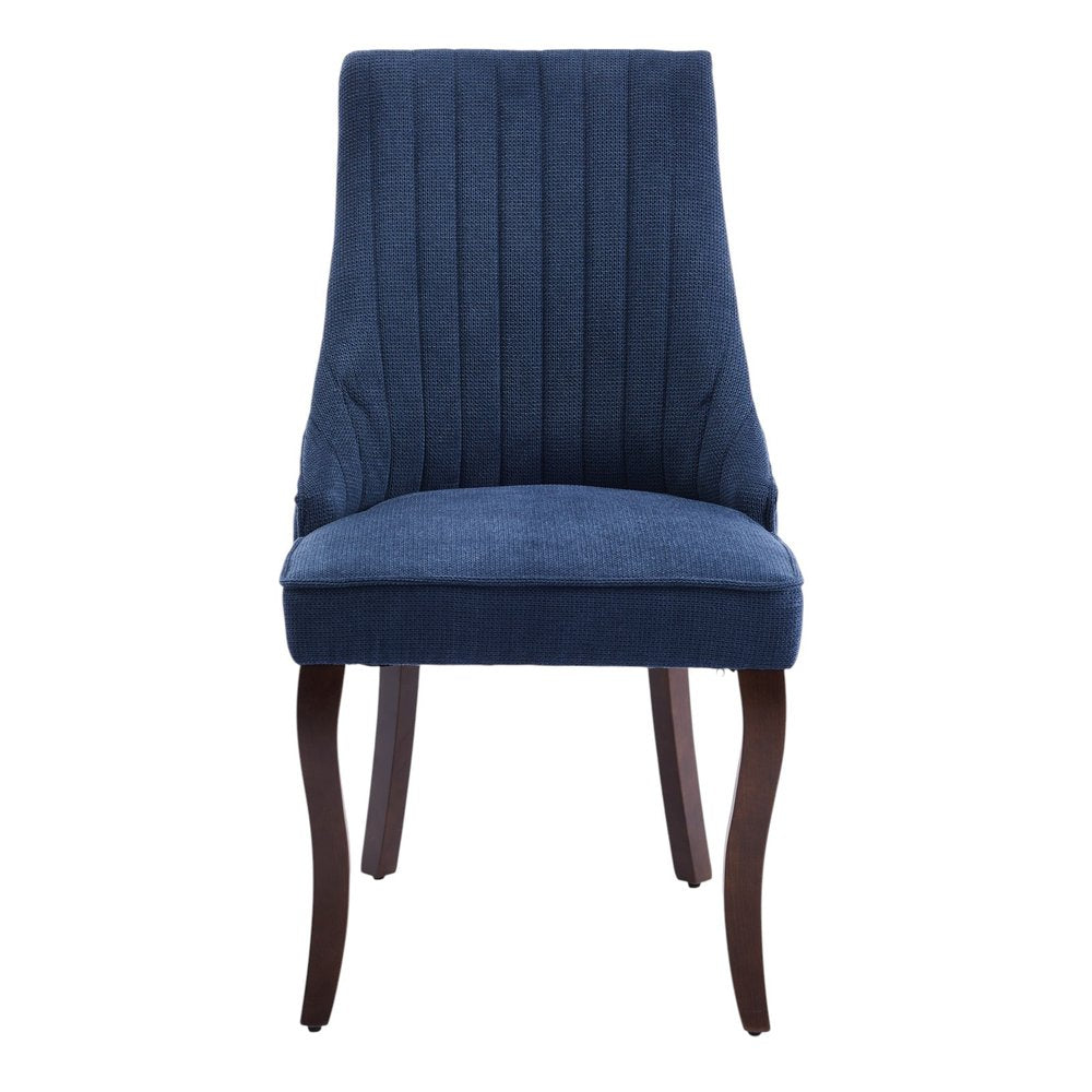 Set of Two Blue and Brown Linen Dining Side Chairs
