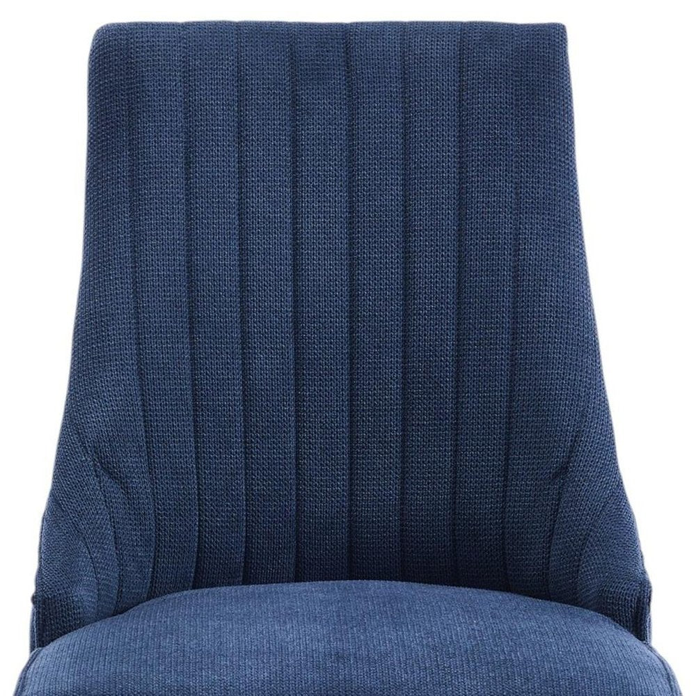 Set of Two Blue and Brown Linen Dining Side Chairs