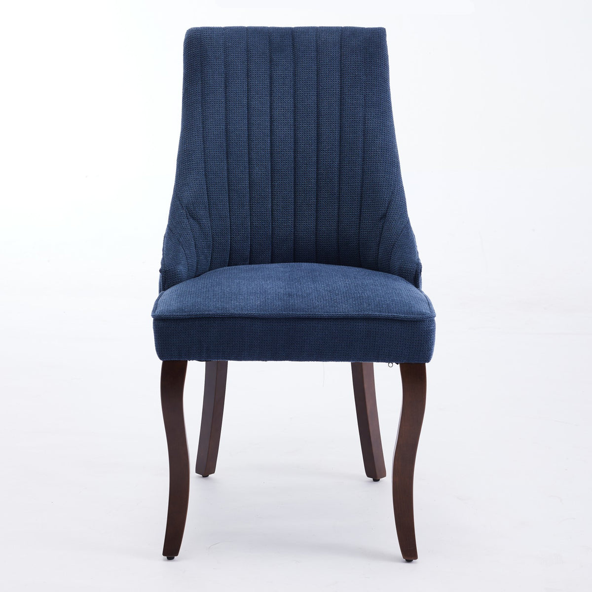 Set of Two Blue And Brown Linen And Solid Wood Dining Side Chairs