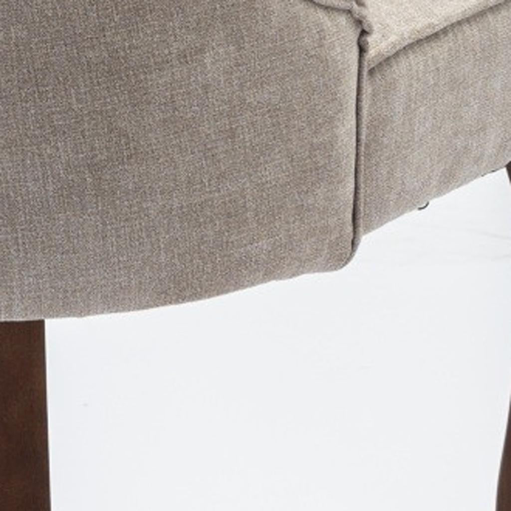 Set of Two Beige And Brown Tufted Velvet And Solid Wood Dining Side Chairs