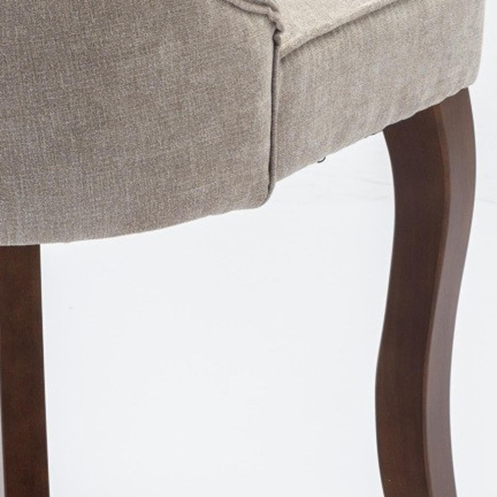 Set of Two Beige And Brown Tufted Velvet And Solid Wood Dining Side Chairs
