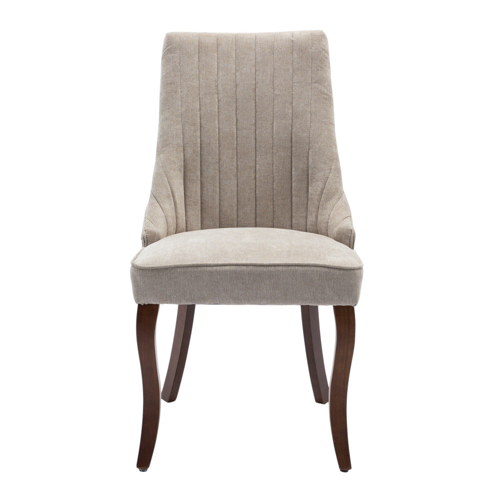 Set of Two Beige And Brown Tufted Velvet And Solid Wood Dining Side Chairs