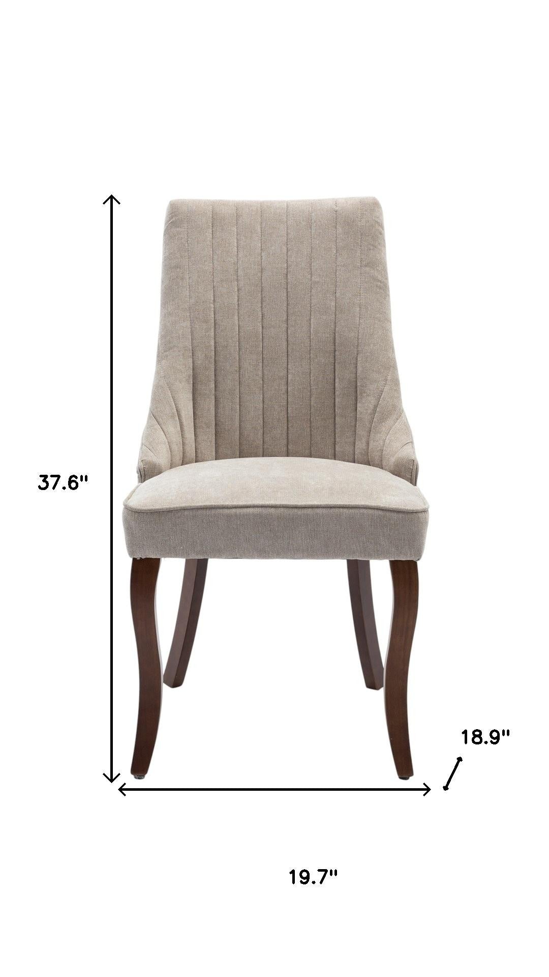 Set of Two Beige And Brown Tufted Velvet And Solid Wood Dining Side Chairs