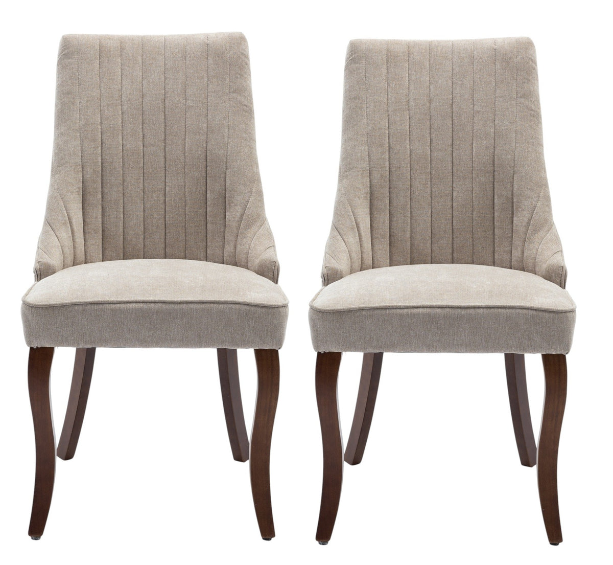 Set of Two Beige And Brown Tufted Velvet And Solid Wood Dining Side Chairs