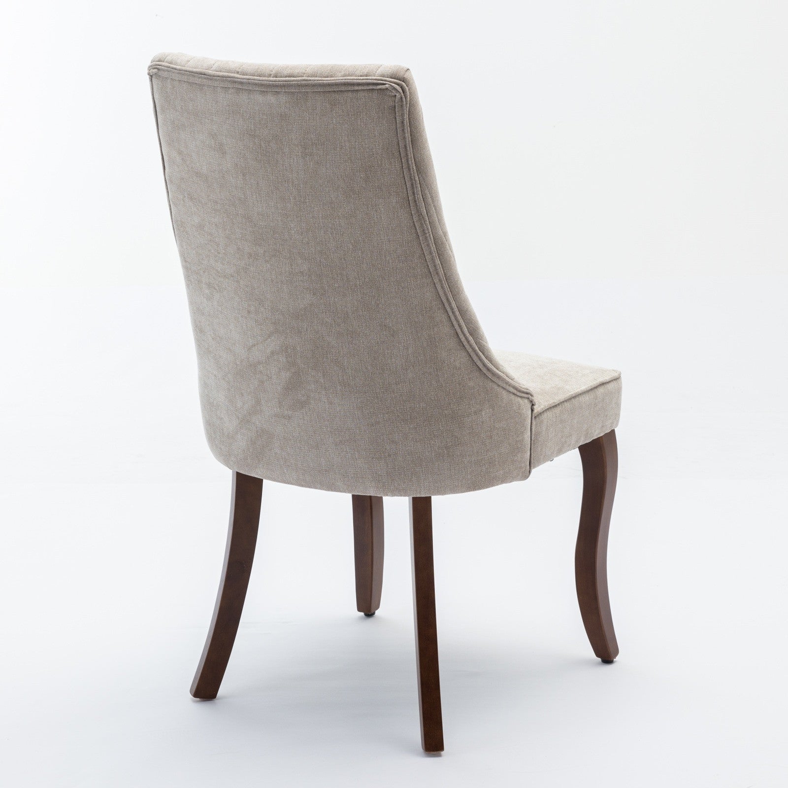 Set of Two Beige And Brown Tufted Velvet And Solid Wood Dining Side Chairs