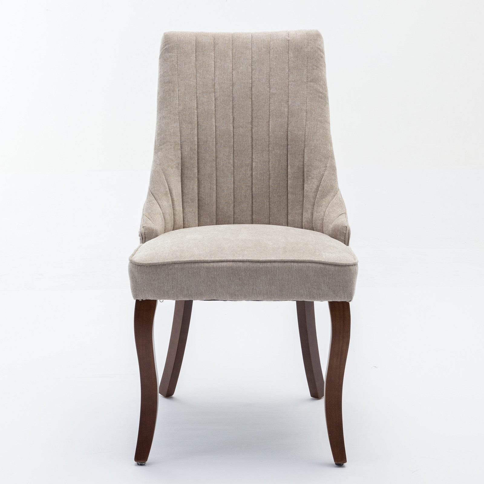 Set of Two Beige And Brown Tufted Velvet And Solid Wood Dining Side Chairs