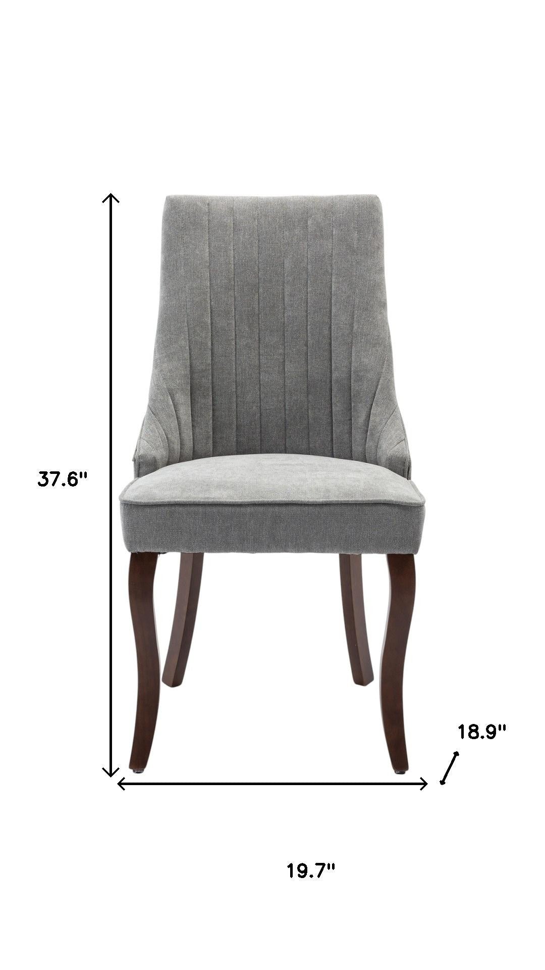 Set of Two Gray And Brown Tufted Velvet And Solid Wood Dining Side Chairs