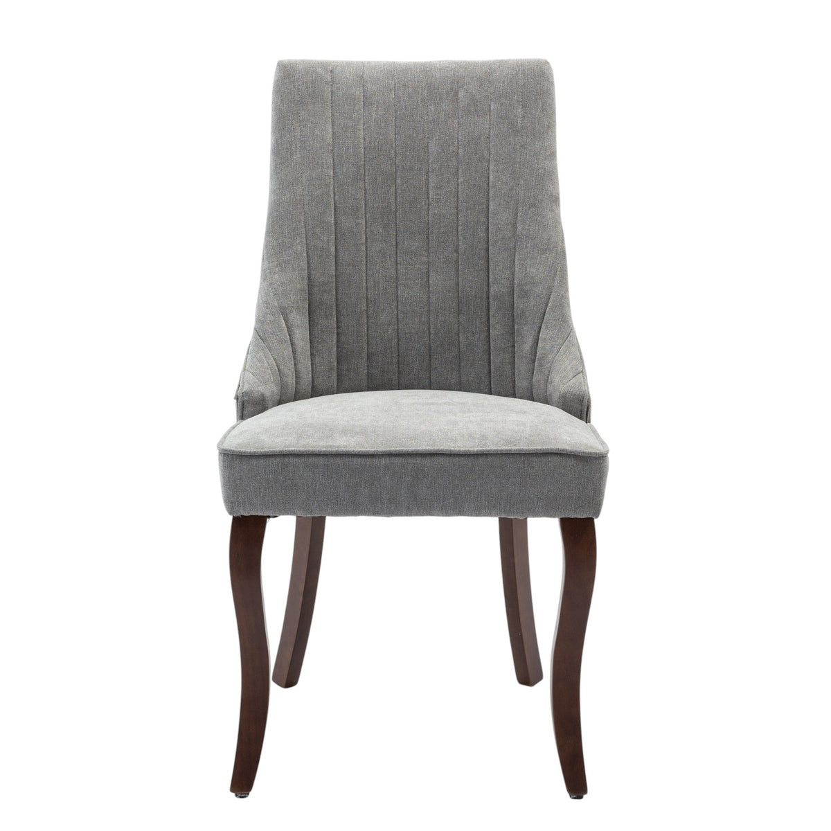 Set of Two Gray And Brown Tufted Velvet And Solid Wood Dining Side Chairs