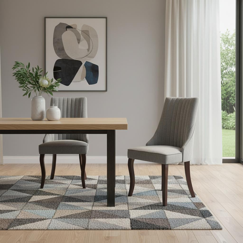 Set of Two Gray And Brown Tufted Velvet And Solid Wood Dining Side Chairs
