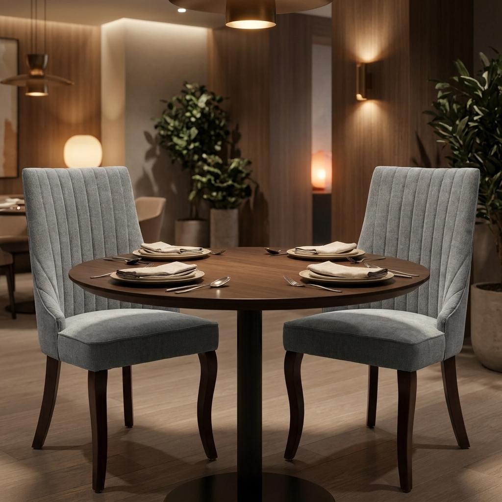 Set of Two Gray And Brown Tufted Velvet And Solid Wood Dining Side Chairs