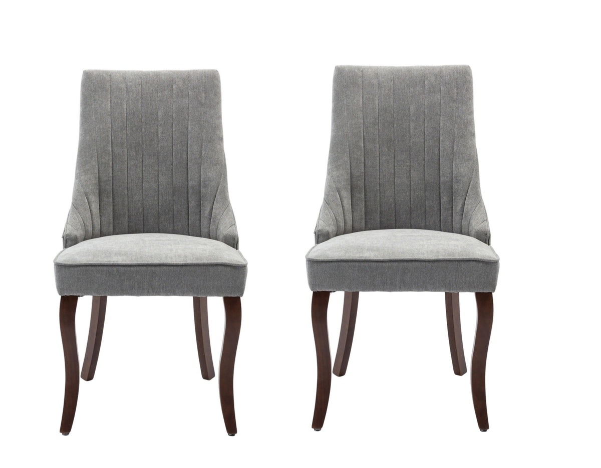 Set of Two Gray And Brown Tufted Velvet And Solid Wood Dining Side Chairs