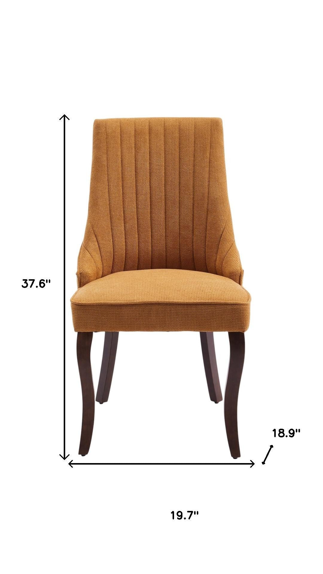 Set of Two Yellow And Brown Linen And Solid Wood Dining Side Chairs