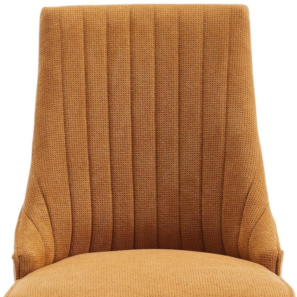 Set of Two Yellow And Brown Linen And Solid Wood Dining Side Chairs