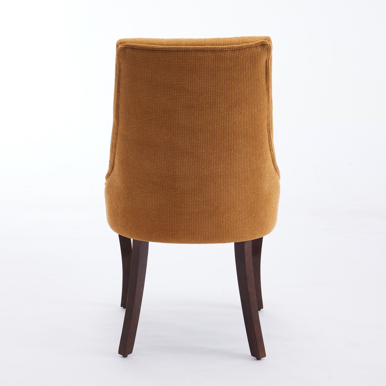 Set of Two Yellow And Brown Linen And Solid Wood Dining Side Chairs