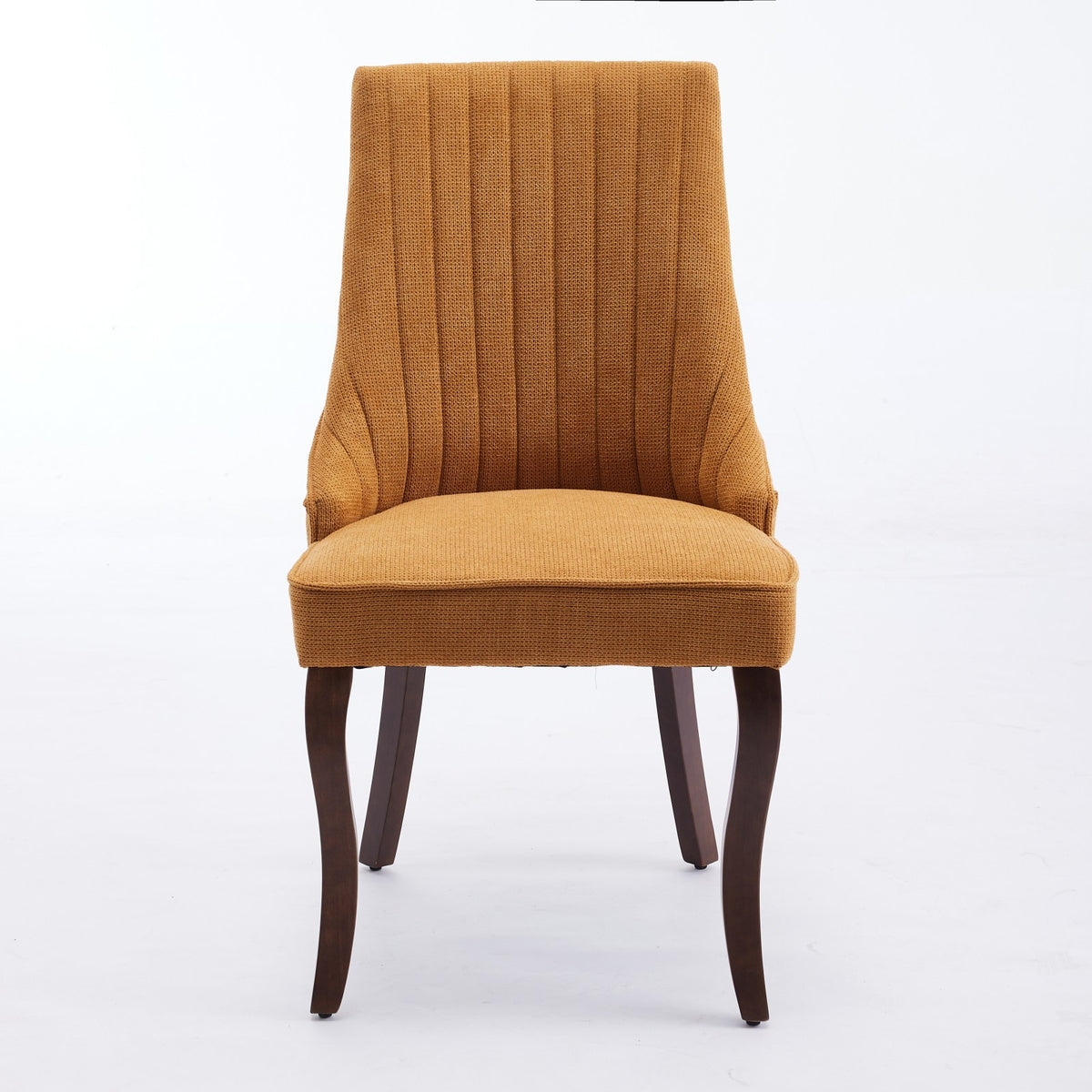 Set of Two Yellow And Brown Linen And Solid Wood Dining Side Chairs