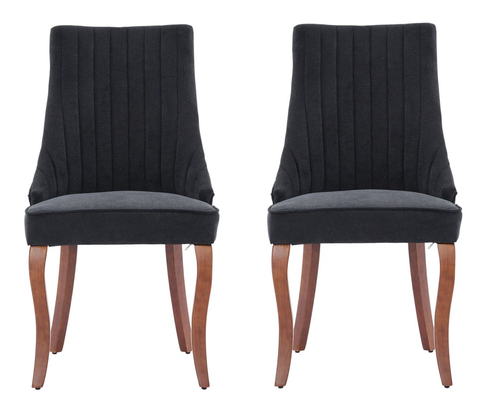 Set of Two Black and Brown Fabric Dining Side Chairs