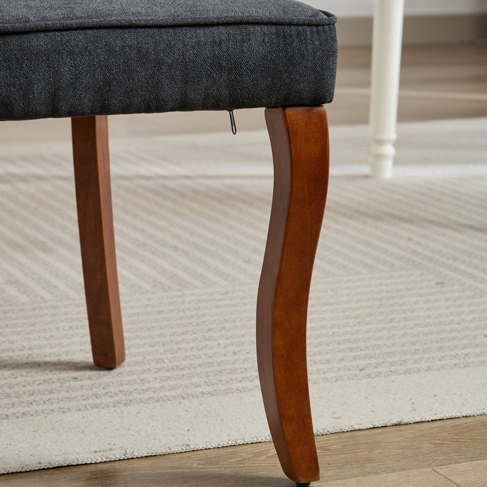 Set of Two Black and Brown Fabric Dining Side Chairs