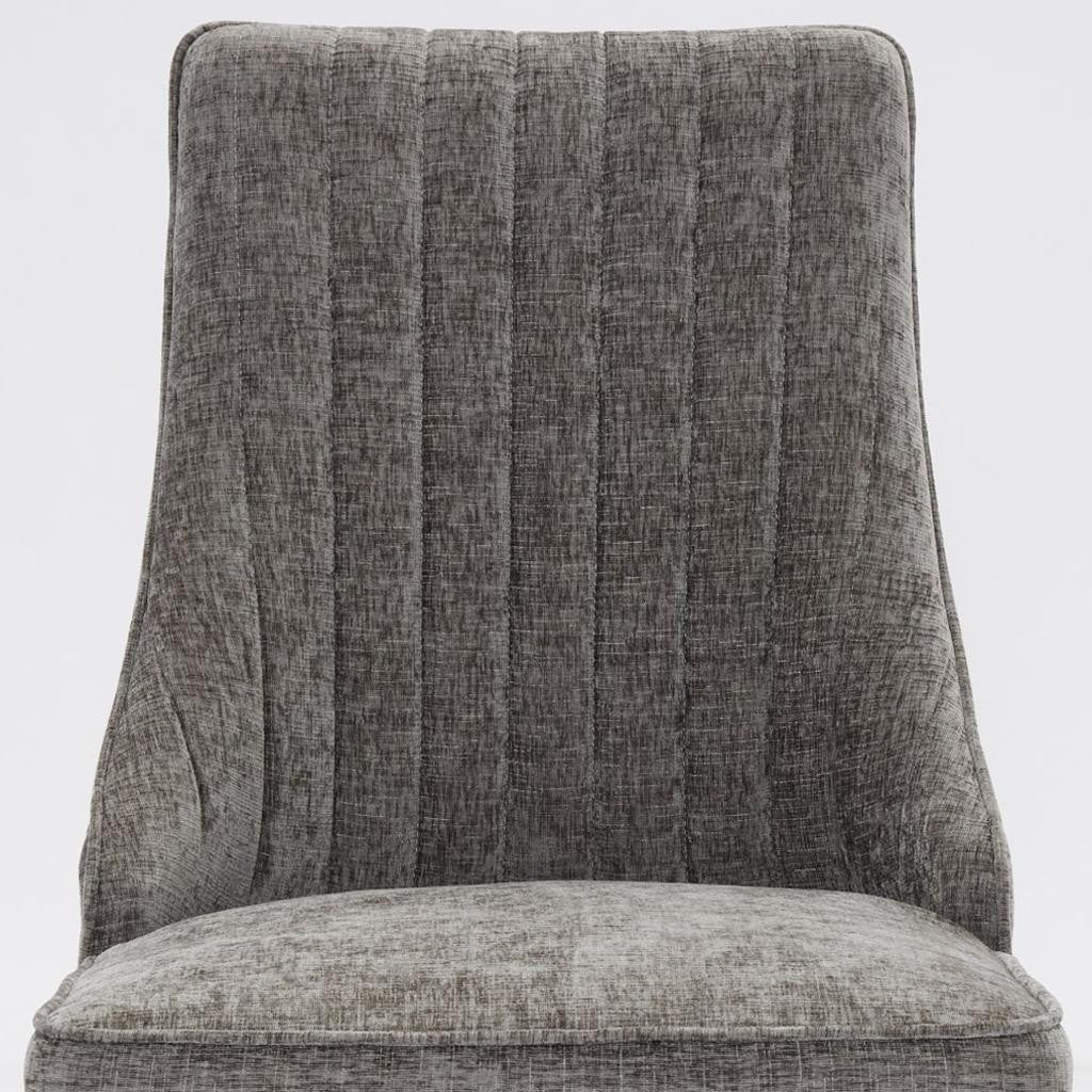 Set of Two Gray And Gold Chenille And Stainless Steel Dining Side Chairs