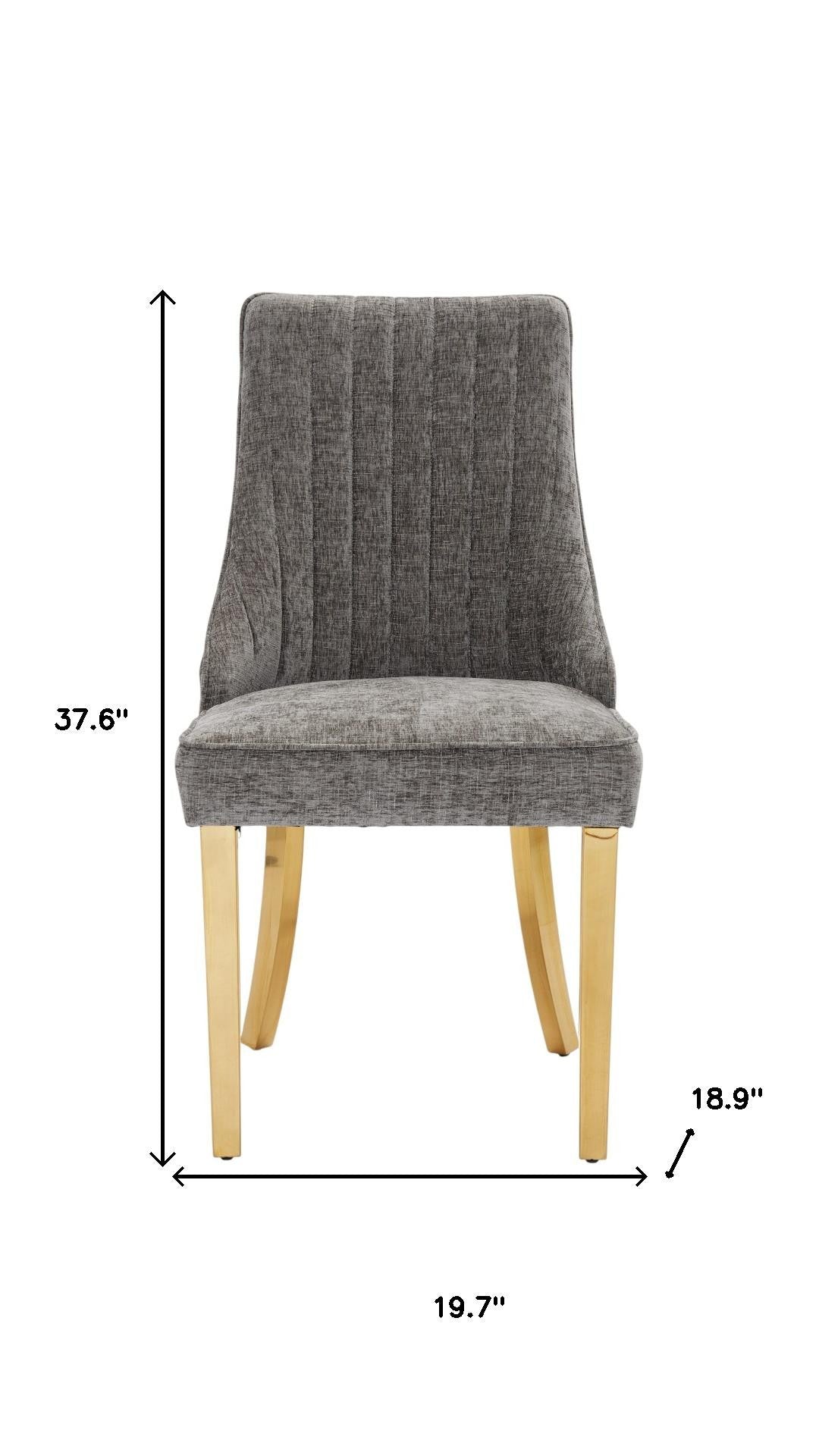 Set of Two Gray And Gold Chenille And Stainless Steel Dining Side Chairs