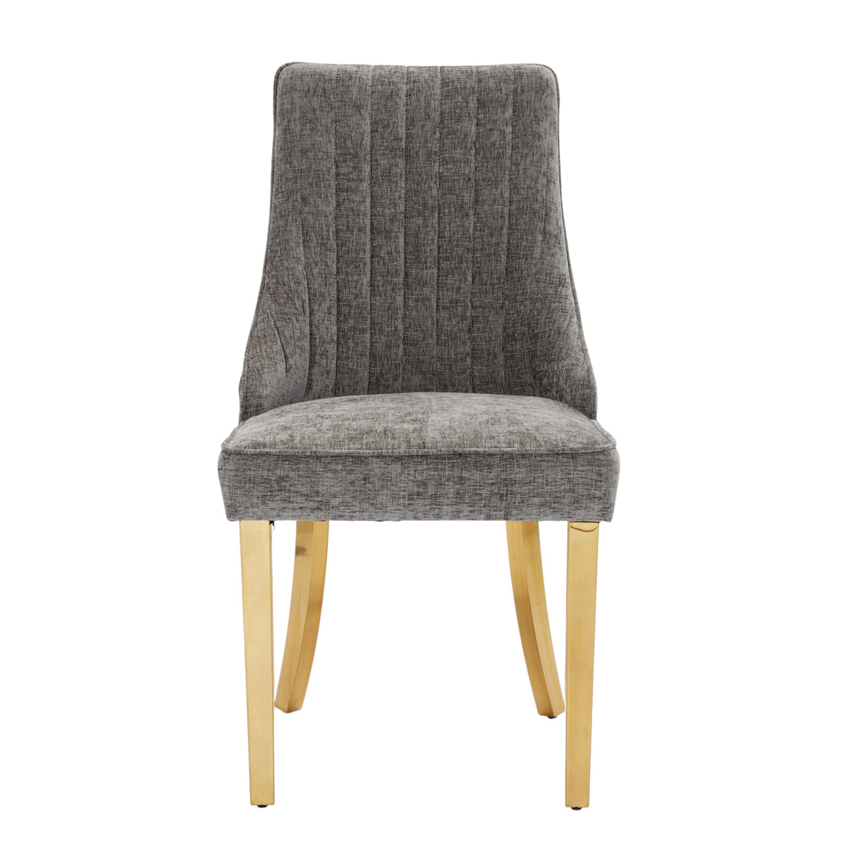 Set of Two Gray And Gold Chenille And Stainless Steel Dining Side Chairs