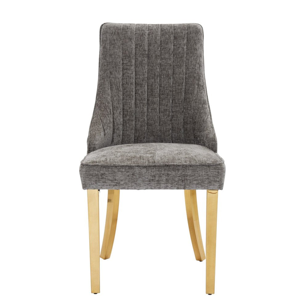 Set of Two Gray and Gold Chenille Dining Side Chairs