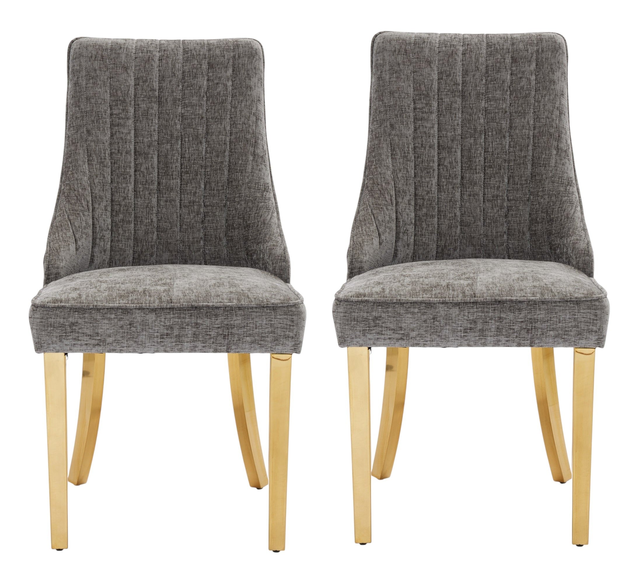 Set of Two Gray And Gold Chenille And Stainless Steel Dining Side Chairs
