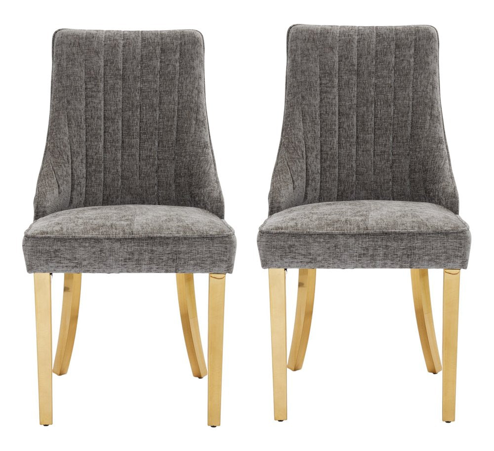 Set of Two Gray and Gold Chenille Dining Side Chairs