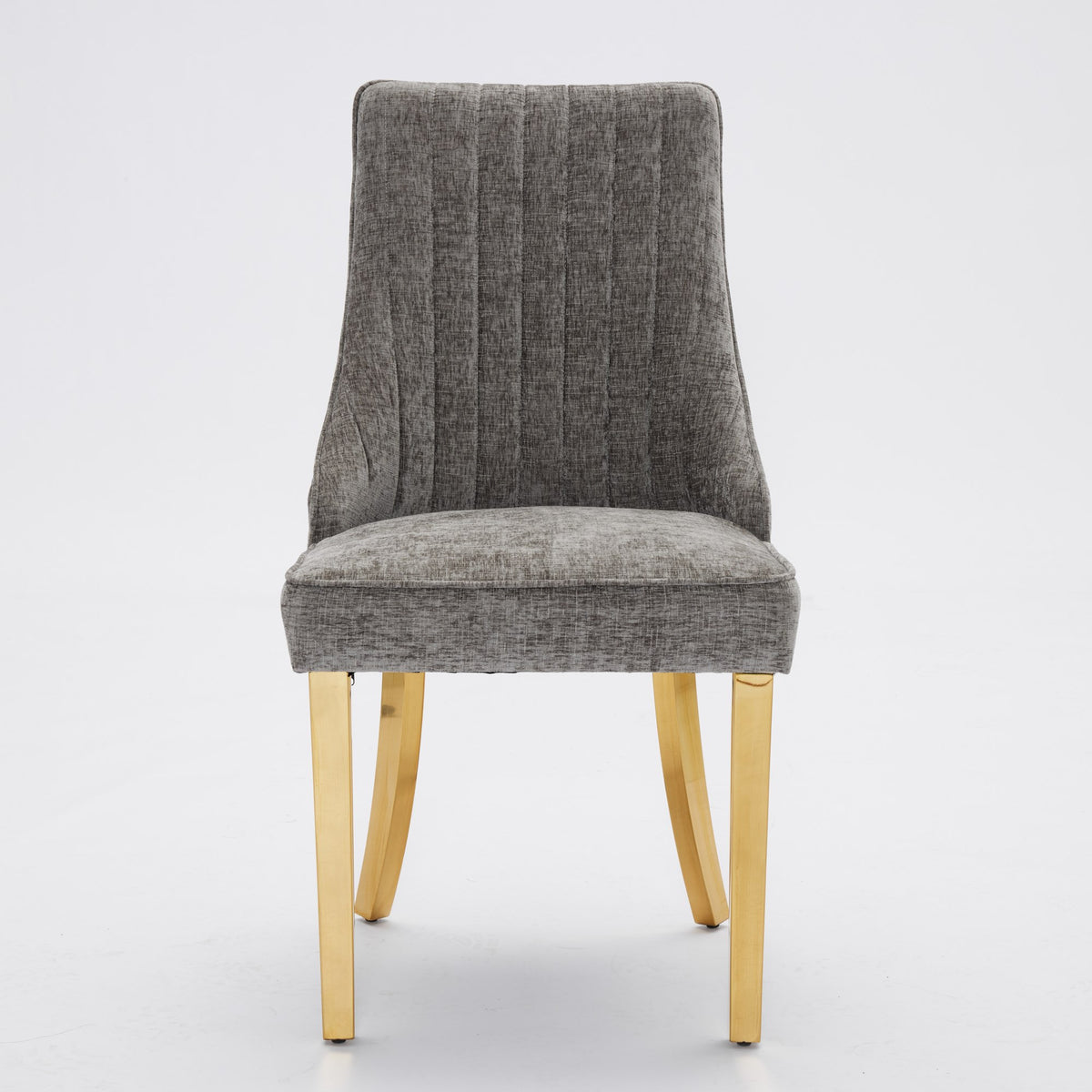 Set of Two Gray And Gold Chenille And Stainless Steel Dining Side Chairs