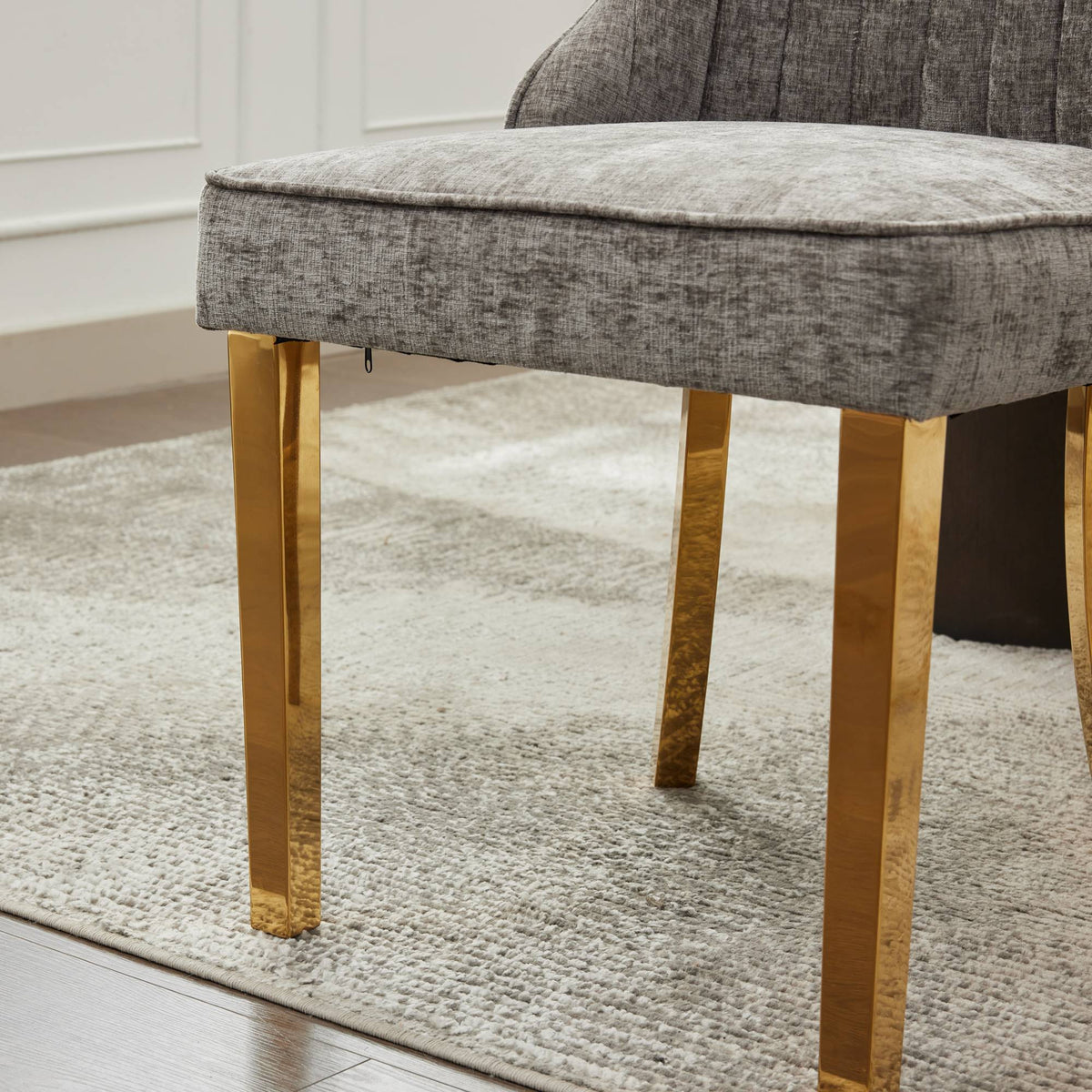 Set of Two Gray And Gold Chenille And Stainless Steel Dining Side Chairs