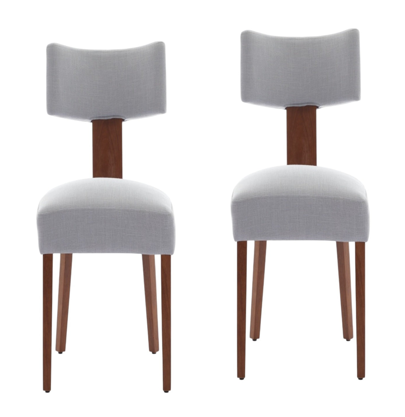 Set of Two Gray And Brown Linen And Solid Wood Dining Side Chairs