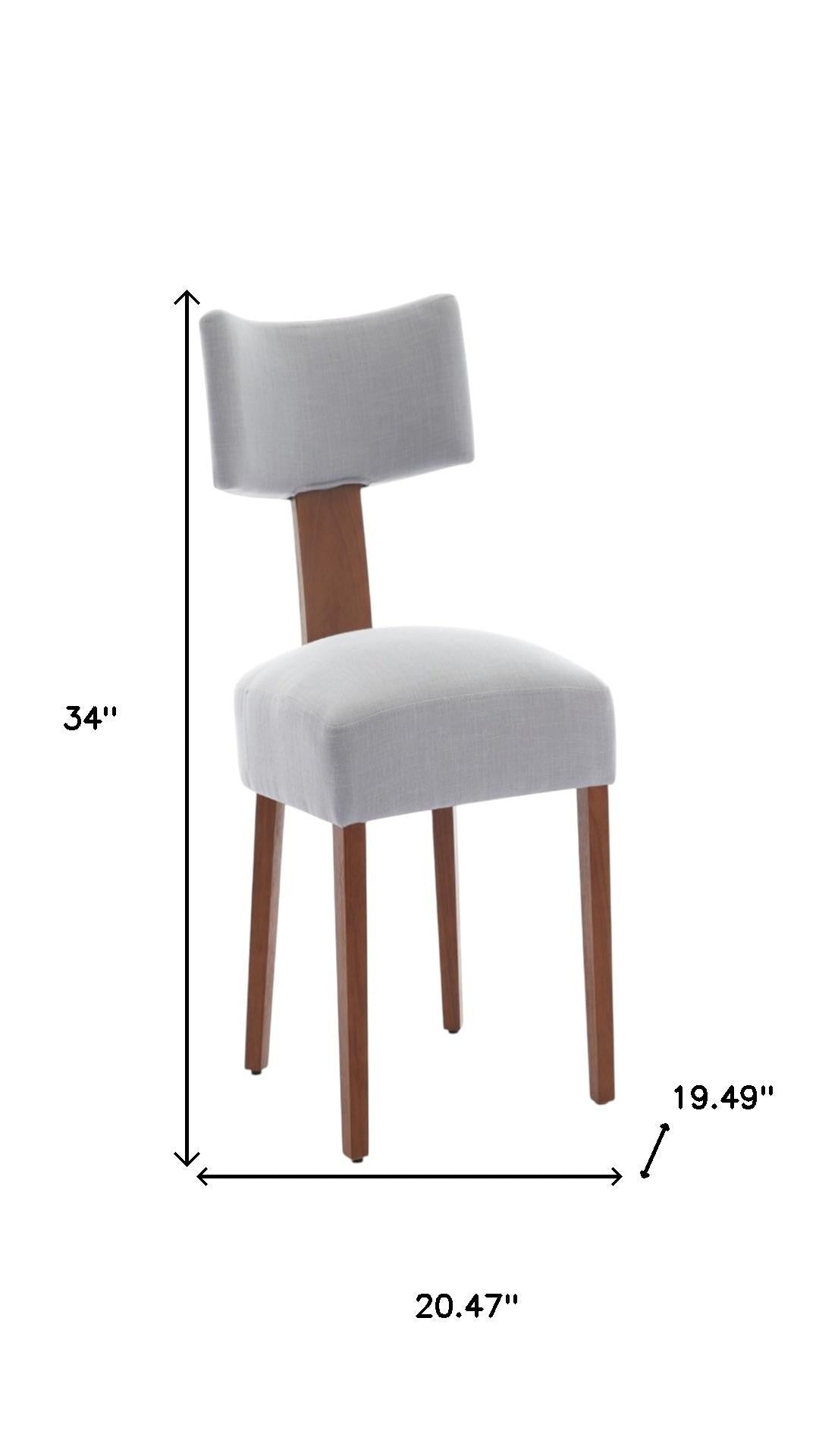 Set of Two Gray And Brown Linen And Solid Wood Dining Side Chairs