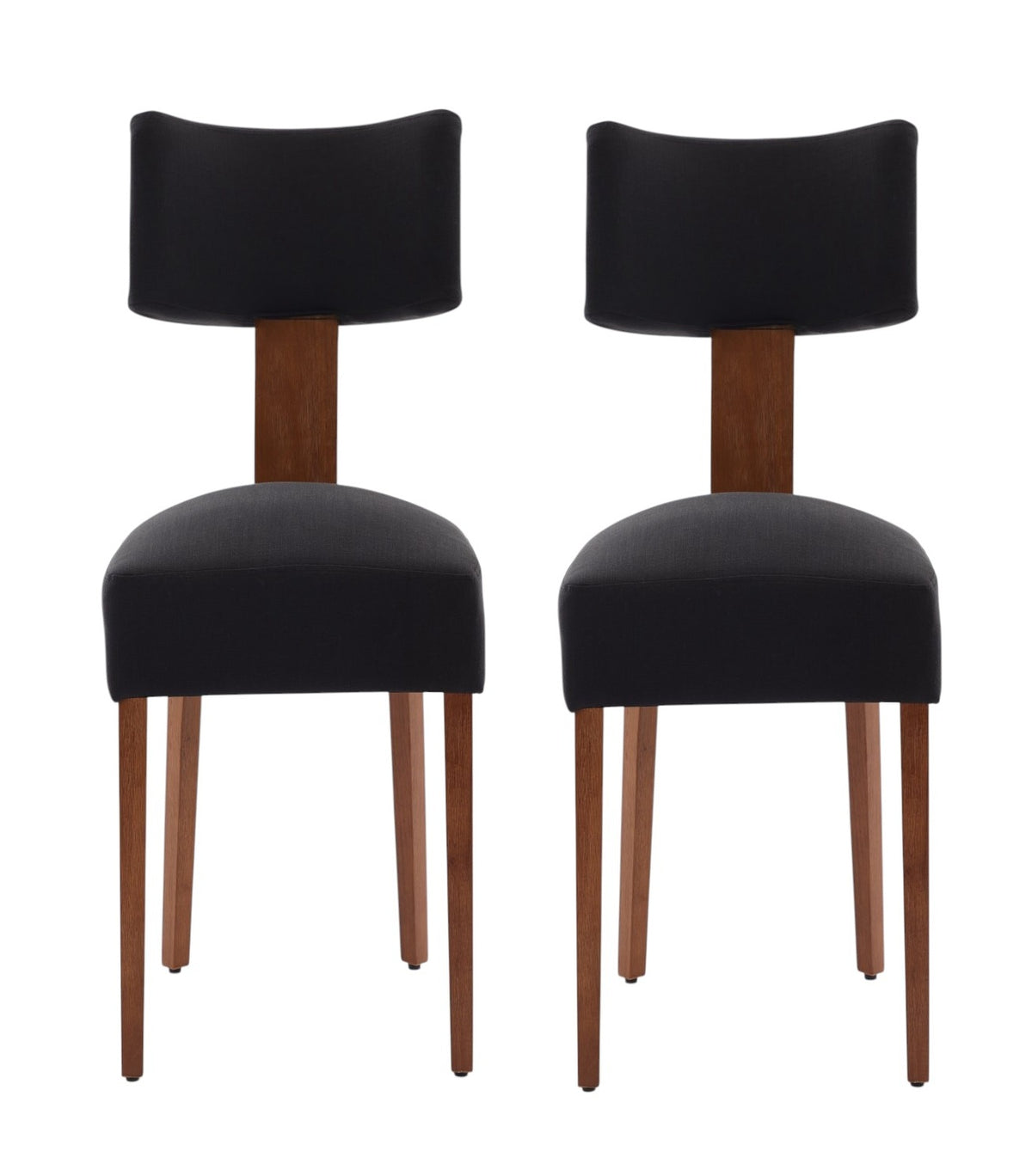 Set of Two Black And Brown Linen And Solid Wood Dining Side Chairs