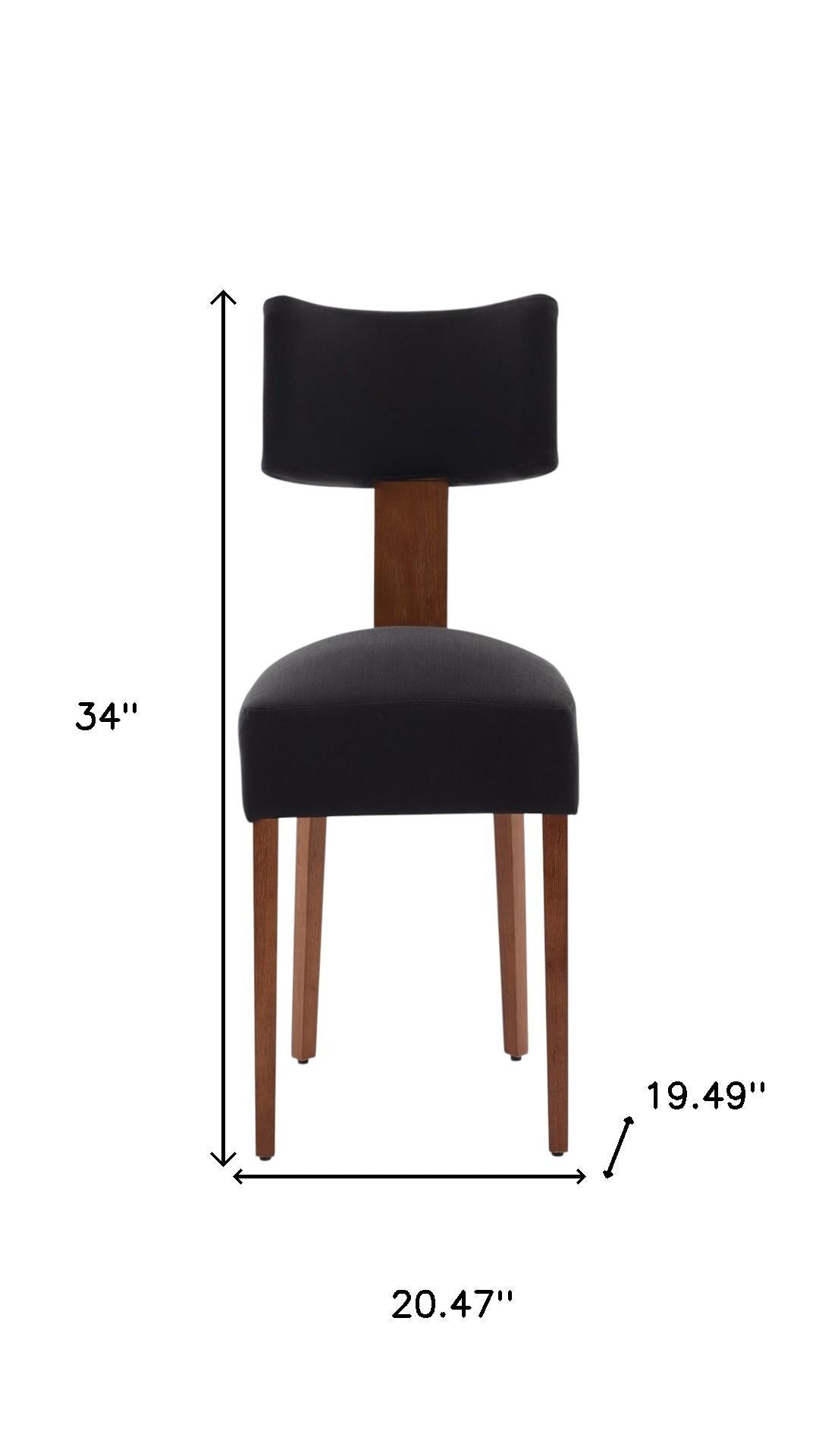 Set of Two Black And Brown Linen And Solid Wood Dining Side Chairs