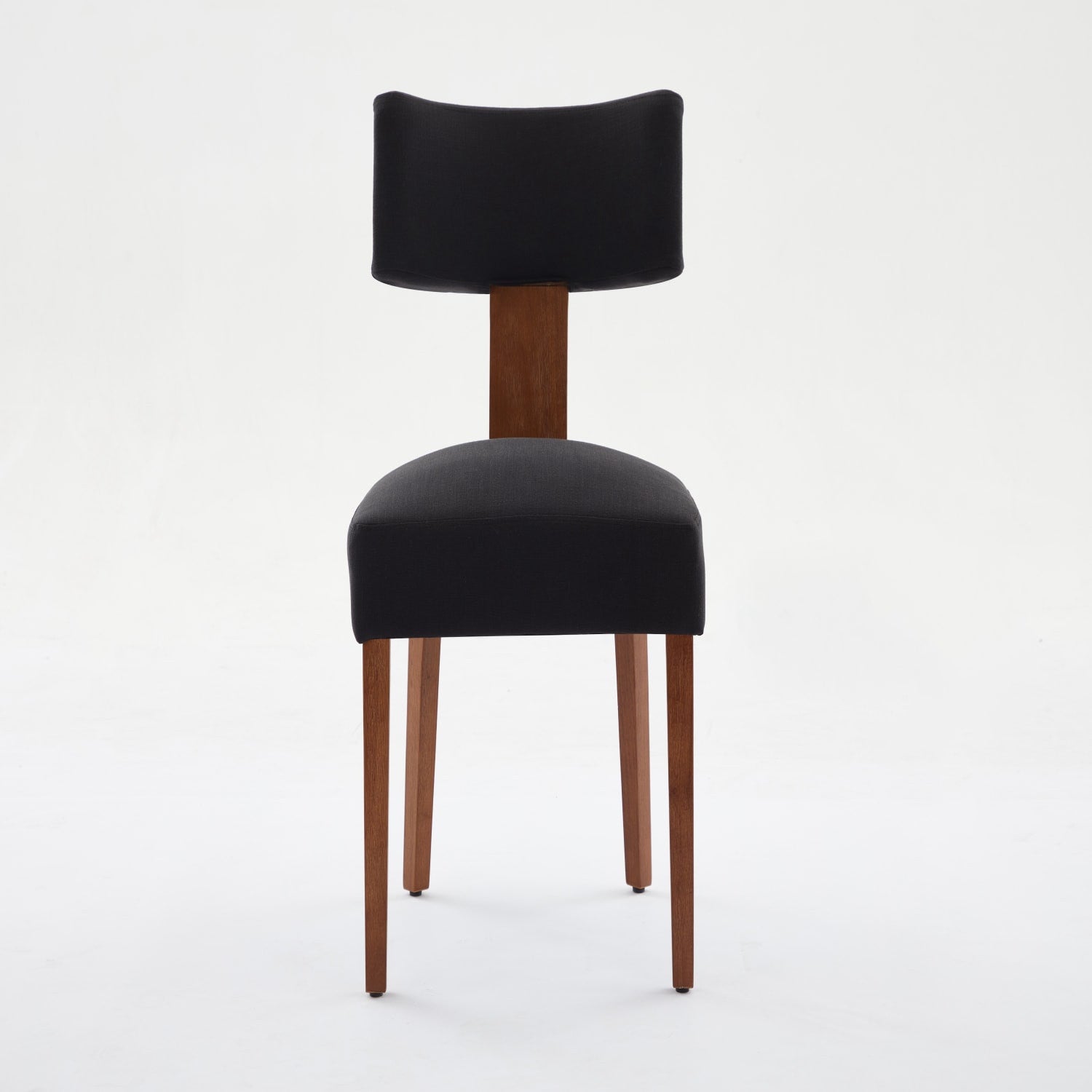 Set of Two Black And Brown Linen And Solid Wood Dining Side Chairs